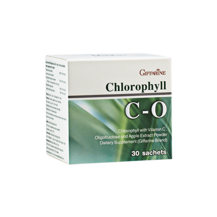 giffarine_chlorophyll_hellogiff คลอโรฟิลล์ ซี-โอ ผลิตภัณฑ์เสริมอาหาร คลอโรฟิลล์ ผสมวิตามินซี โอลิโกฟรุคโตส และสารสกัดจาก แอปเปิ้ล ชนิดผง