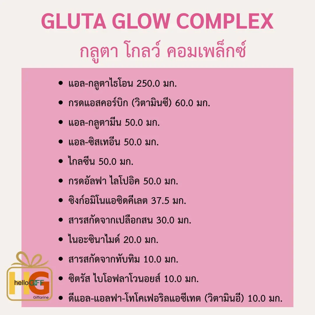 กลูตา โกลว์ คอมเพล็กซ์ แอล-กลูตาไธโอน 250 มก. เข้มข้นขั้นสุด มากที่สุดที่อย.ให้ใช้ - Image 2