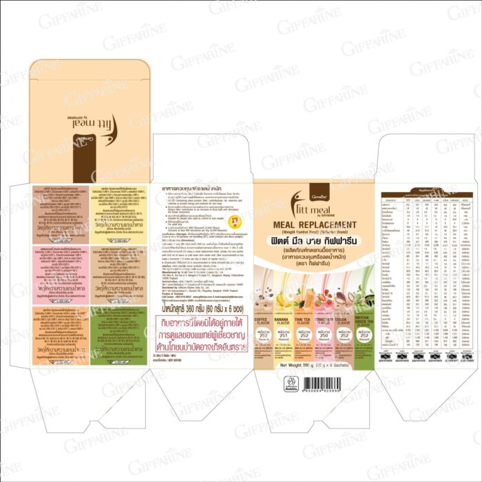 fittmeal giffarine 6 flavor ฟิตต์ มีล บาย กิฟฟารีน ผลิตภัณฑ์ทดแทนมื้ออาหาร (อาหารควบคุมหรือลดน้ำหนัก) กล่องรวม 6 รสชาติ